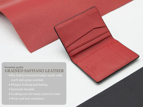 Vista 3 de The Tanned Cow Cartera minimalista delgada para hombres y mujeres, mini plegable de cuero delgado, bolsillo frontal para tarjetas de crédito