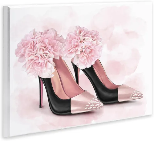 Vista 2 de Stupell Industries 'Fashion Heels Pink Flowers' Arte de placa de pared
