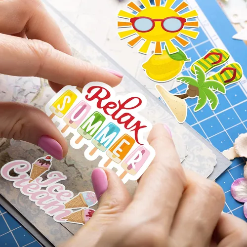 Vista 6 de 100 piezas de papel temático de verano, troquelados, cartulina, álbumes de recortes, recortes de verano, adornos de álbumes de recortes para tablón