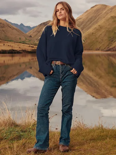 Vista 112 de LOGENE Suéter de gran tamaño para mujer, cuello redondo, manga larga, suave, mullido, suéter de punto 2025 para otoño e invierno