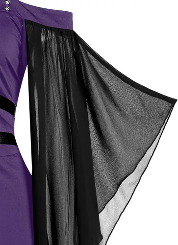 Vista 4 de Wkishenl Vestido gótico con mangas de mariposa para mujer, vestido punk transparente de malla, con tirantes delgados, vestido steampunk de Halloween