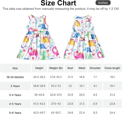 Vista 6 de PATPAT Toddler & Baby Girl Dresses Sleeveless Dinosaur & Ruffled Bowknot Tank Dresses for Kids, 18-24 Months to 5-6 Years