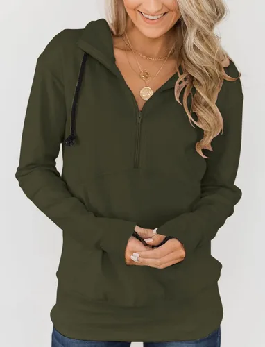 Vista 3 de Fallorchid Sudaderas con capucha de manga larga para mujer, con cremallera de un cuarto, con bolsillo
