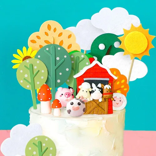 Vista 2 de JeVenis Little Farm - Juego de decoración de tartas de animales de granja, ovejas, vacas, cerdos para baby shower y fiestas de cumpleaños