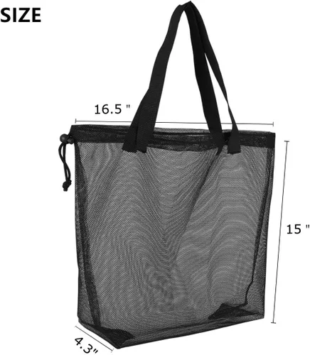 Vista 3 de 4PCS Colorful Mesh Beach Tote Bags With Drawstring For Poolside,Swim,Travel Negro