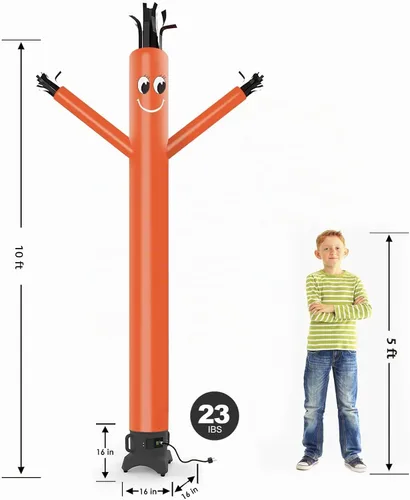 Vista 2 de MOUNTO Hombre tubo inflable de 10 pies que baila con el paso del aire para señal de tienda (naranja)