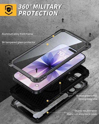 Vista 2 de Lanhiem - Estuche para iPhone Xs Max de Metal, Resistente a Golpes [Coraza Resistente] Estuche Resistente con Protector de Pantalla de Vidrio