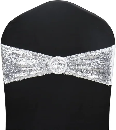 Vista 15 de Bandas para Sillas con Lentejuelas Elásticas Lazos de Spandex Poliéster para Fiestas Hotel Bodas Banquetes Decoración - 6 Piezas Aqua
