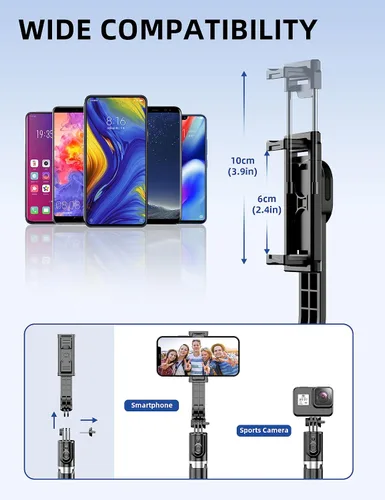 Vista 4 de Trípode para selfie stick de 41 pulgadas, extensible portátil 4 en 1, trípode de aluminio para teléfono con control remoto inalámbrico, rotación