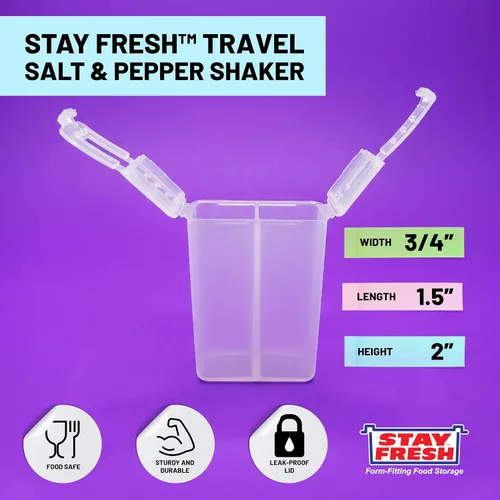 Vista 2 de Stay Fresh - Salero y pimentero de viaje - Mini salero y pimentero de viaje - Coctelero de especias portátil y recargable para camping, viajes