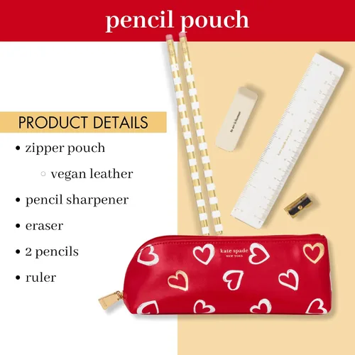 Vista 2 de kate spade new york Estuche para lápices y bolígrafos con artículos de oficina para adultos, bolsa con cremallera que incluye 2 lápices, sacapuntas