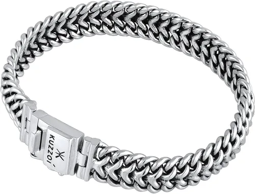 Vista 2 de kuzzoi Pulsera bizantina de plata de ley 925 para hombre, longitud 7,48 pulgadas - 9,05 pulgadas, ancho 0,59 pulgadas, 2.11 onzas