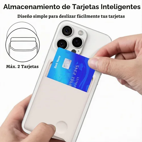 Vista 4 de oakxco Cartera de teléfono adherente, soporte seguro de silicona para tarjetas de teléfono, funda de bolsillo adhesiva para tarjetas de Beige