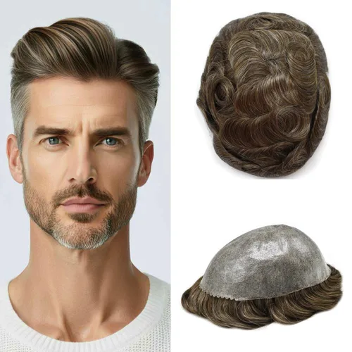 Vista 58 de Mens Toupee Hair System para hombres Piezas de pelo Sistema de reemplazo Poly Skin Toupee para hombres Protesis Capilar Para Hombre 6X8#1 Jet Black