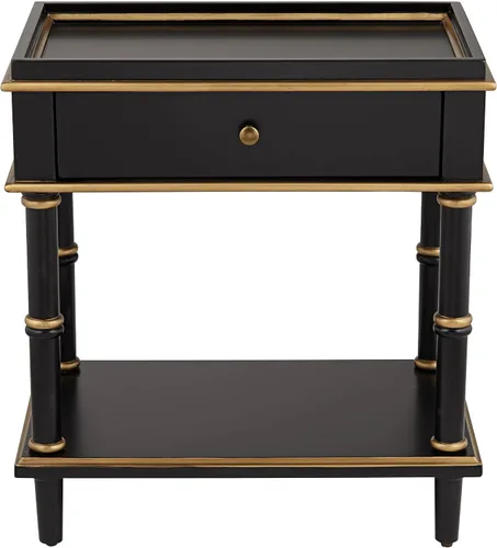 Vista 7 de 55 Downing Street Cason Modern Glam Luxe - Mesa auxiliar rectangular de madera de 15 x 24 pulgadas con cajón y estante, mango de borde dorado negro