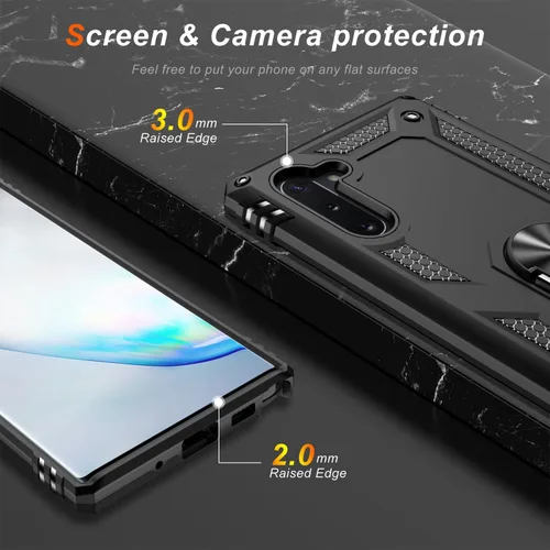 Vista 3 de LUMARKE Funda protectora para Galaxy Note 10, pasa 16 pies, prueba de caídas de grado militar, resistente con soporte de anillo magnético, Negro