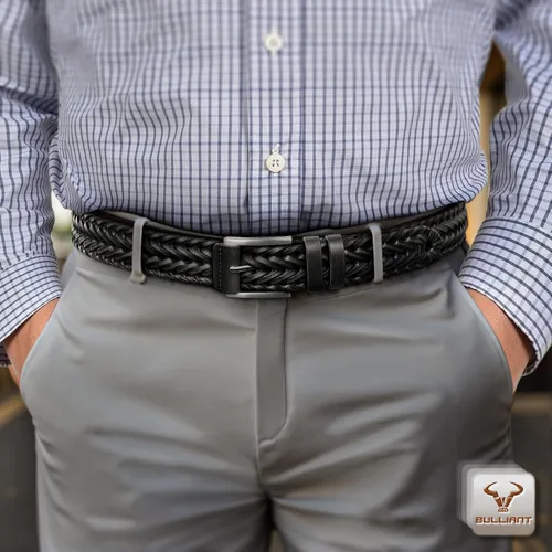 Vista 7 de BULLIANT - Cinturón de cuero trenzado para hombre, ajustable, para jeans casuales, golf, 1 3/8