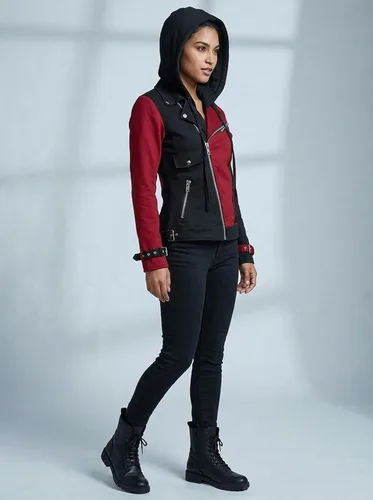 Vista 3 de Chaqueta Racer de cuero real para mujer, chaqueta de satén para fiesta, sudadera con capucha de algodón de dos tonos