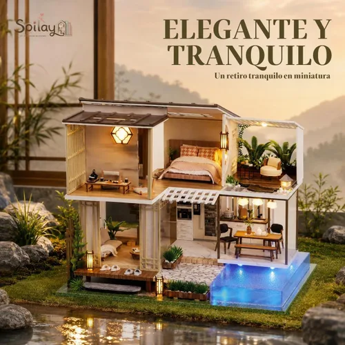 Vista 3 de Spilay - Kit de casa de muñecas en miniatura, construcción de casa de muñecas en miniatura Elegante y tranquilo