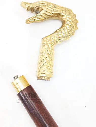 Vista 3 de Bastón de cabeza de dragón chapado en oro hecho a mano, regalo ideal para hombres, mujeres, padre/madre, 39 pulgadas, A HALLOWEEN STORE