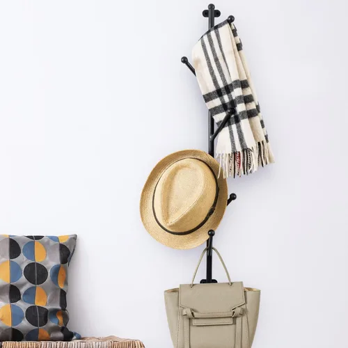 Vista 3 de MyGift Perchero de Pared de Metal Negro Mate con 6 Ganchos para Entrada y Sombreros