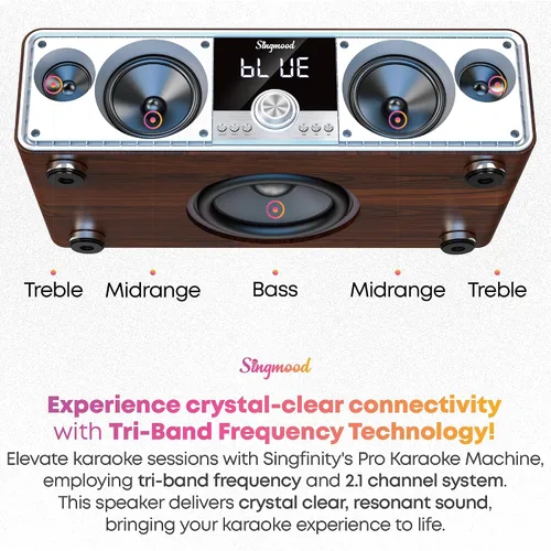 Vista 5 de Máquina de karaoke con 2 micrófonos UHF, subwoofer, barra de sonido de audio para cine en casa, compatible con óptico/Bluetooth/AUX/USB/PC, máquina