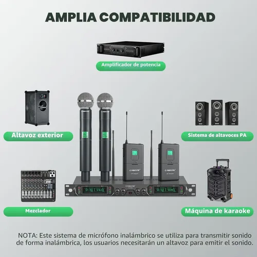 Vista 7 de Phenyx Pro Sistema de micrófono inalámbrico, juego de micrófono inalámbrico UHF de 4 canales con micrófonos de mano/bodypack/auricular