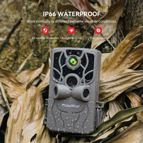 Vista 5 de usogood Cámara de rastreo WiFi 4K 48MP, cámara de juego que envía imágenes al teléfono, 8 baterías y tarjeta de 32 GB, cámaras de rastro WiFi