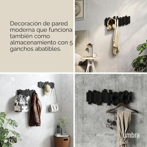 Vista 4 de Perchero de pared de barras con cinco ganchos de Umbra