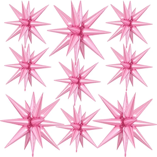 Vista 14 de 9 piezas de globos de estrella beige, grandes globos de papel de aluminio en forma de estrella en explosión, globos de Mylar en punta color crema