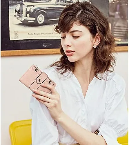 Vista 7 de CLUCI Cartera pequeña para mujer, de cuero, plegable, multitarjeta, organizador de diseñador, moneda con cremallera y ventana de identificación