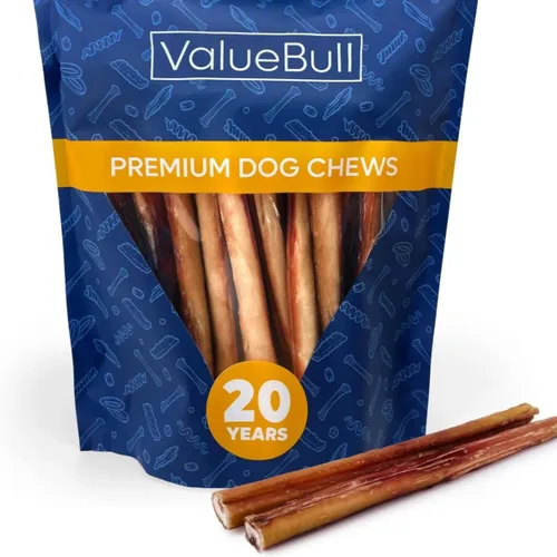 Vista 16 de ValueBull Bully Sticks para perros, medianos de 12 pulgadas, 100 unidades, totalmente naturales, alimentados con pasto, de un solo ingrediente
