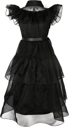 Vista 3 de Wednesday Addams Dress Girls Black Gothic Dresses Wednesday Cosplay Costumes Halloween Party Outfit