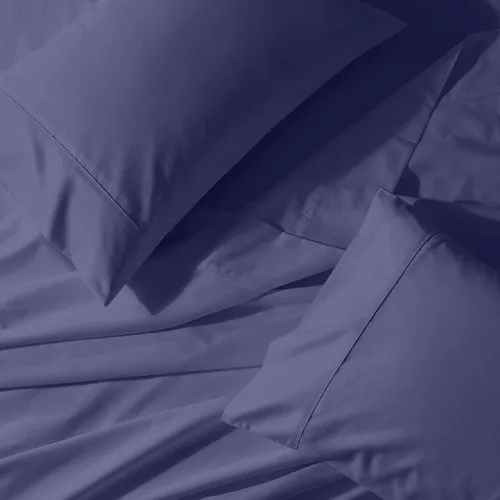 Vista 14 de Royal Tradition Cool and Crisp Percale Cotton 4pc Sheet Set (Full Size, Blue) Made in USA Breathable Classic Bed Sheets