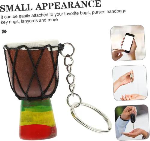 Vista 5 de Llavero Djembe de percusión Djembe Llaveros de instrumentos musicales Llaveros para amantes de la música, llavero de tambor africano, colgante