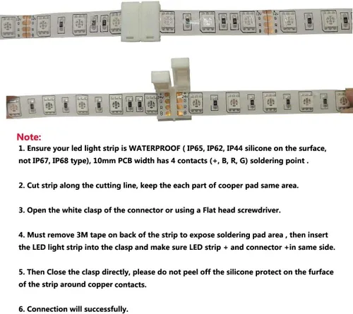 Vista 5 de Paquete de 10 conectores adaptadores sin soldar para tira de luces led impermeable de un sólo
