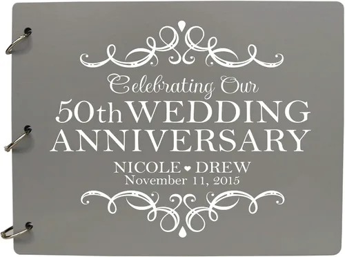 Vista 4 de LifeSong Milestones Libro de invitados personalizado para el 50 aniversario de boda para pareja, marido y esposa, 50 años de celebración Negro