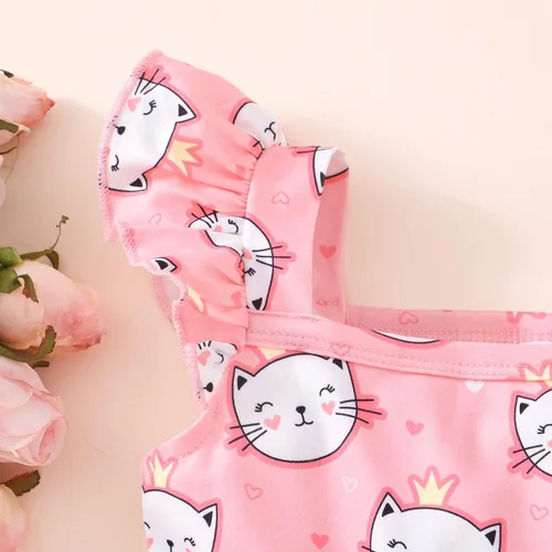 Vista 2 de Popshion Vestidos de niña con mangas con vuelo, vestido de verano para niños, fiesta de cumpleaños, sin mangas, vestido de 1 a 8 años