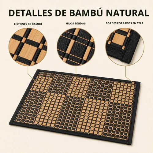 Vista 5 de Juego de 4 manteles individuales de bambú, resistentes al calor, para mesa de comedor, manteles individuales de bambú duraderos, resistentes a