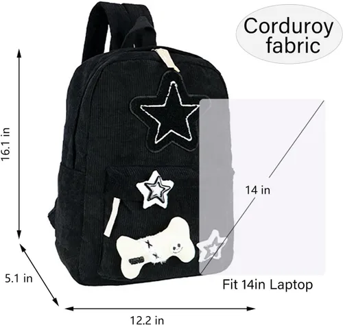 Vista 3 de Mochila moderna Y2K Stars Linda mochila estética para laptop universitaria, mochila casual de viaje para adolescentes (negro)