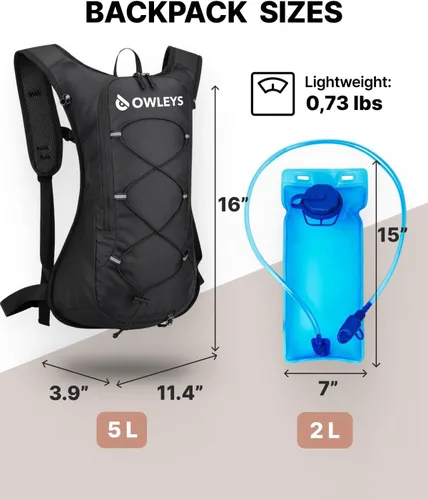 Vista 3 de Owleys Mochila de hidratación - Mochila de hidratación ligera e impermeable Bolsa de agua de 2 litros Mochila para correr y ciclismo