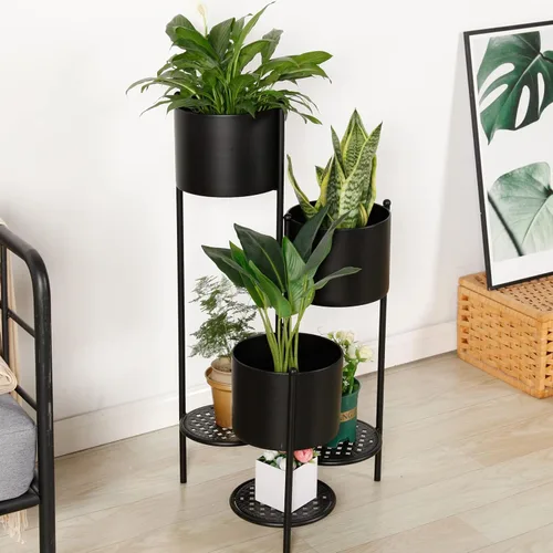 Vista 2 de Soporte para Plantas de Esquina Interior de Metal, 6 Niveles para 6 Macetas, Soportes para Macetas de Flores de Exterior, Estantes Portamacetas