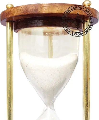 Vista 2 de Temporizador de arena de latón y madera, reloj de vidrio de arena, 6 pulgadas, arena blanca, mejor para regalo