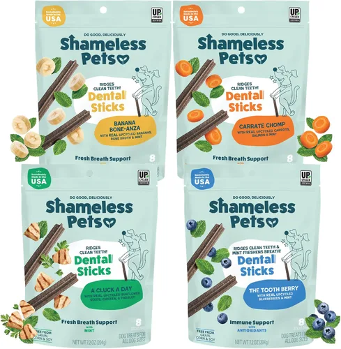 Vista 18 de Shameless Pets Golosinas Dentales para Perros, A Cluck A Day - con Apoyo Digestivo para Limpieza de Dientes y Aliento Fresco - Huesos Masticables