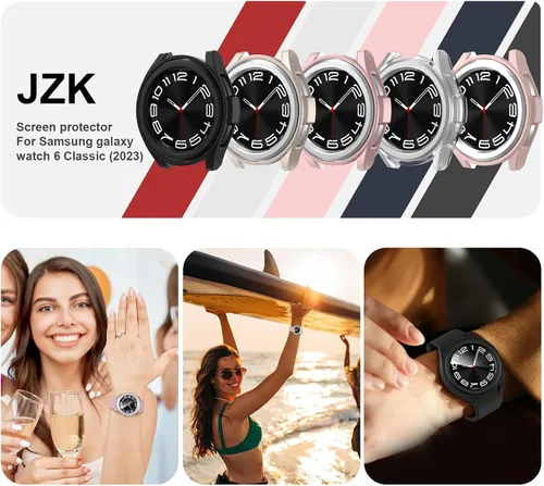 Vista 6 de Paquete de 2 + 4 fundas con protector de pantalla para Samsung Galaxy Watch 6 Classic de 1.693 in, JZK 2 Hard PC Bumper Case + 4 protectores