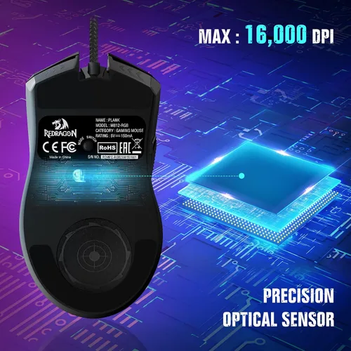 Vista 2 de Redragon Ratón para juegos, mouse para juegos con cable con sensor Opitacl de 16,000 DPI, mouse con botón de fuego, edición macro programable RGB