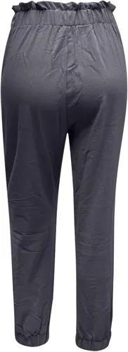 Vista 4 de Stessotudo Pantalones de verano para mujer, cintura alta, pantalones de lino recortados con bolsillos, ajuste holgado, pantalones casuales fruncidos
