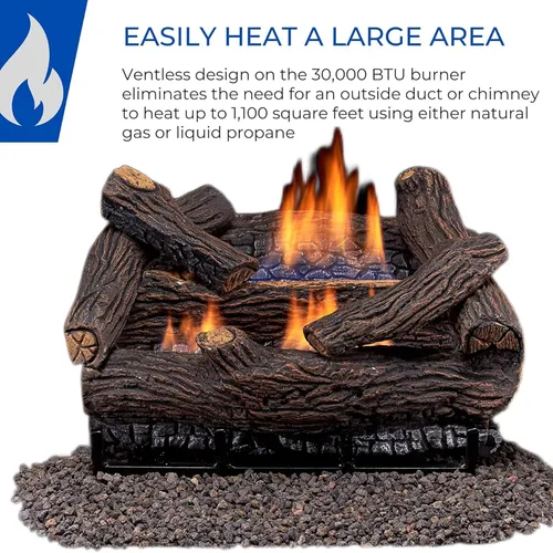 Vista 2 de Duluth Forge DLS-18R-2 Chimenea de doble combustible sin ventilación con troncos y control remoto, uso con gas natural o propano líquido, 30.000