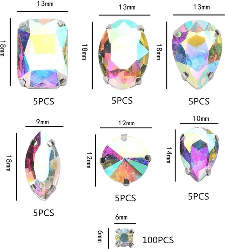 Vista 3 de Diamantes de imitación AB para coser, Choupee 130 piezas de diamantes de imitación para coser con respaldo de metal, engaste de dientes, garra