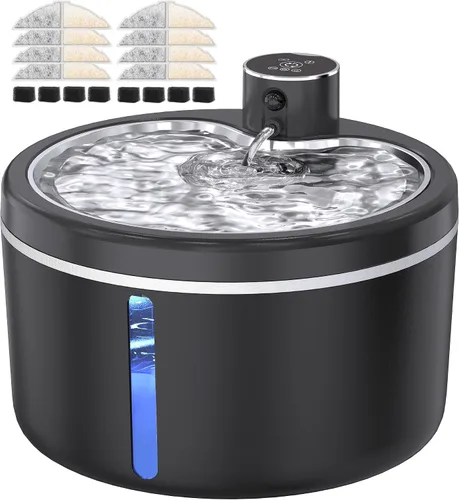 Vista 9 de Fuente de agua para gatos inalámbrica, 108 oz/3L, fuentes para mascotas para gatos de interior con bandeja de acero inoxidable, fuente de agua